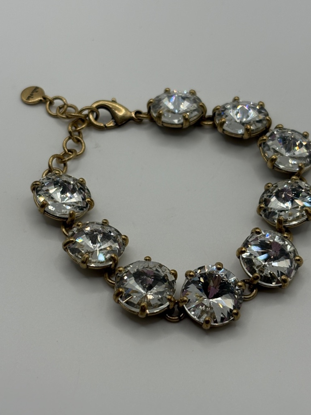Stella & Dot Amelie bracelet large, clear rivoli crystals gold-tone chunky